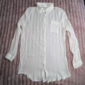 Zoye Chen White Linen Oversized Size Large‎ Top Beach Coastal Summer Cover Up